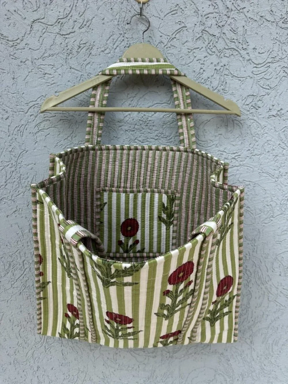 Reversible Large Floral Tote Bag | Hand-Printed Cotton Shopping Shoulder Bag